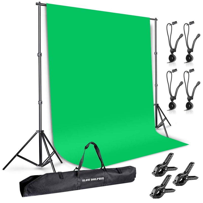 SLOW DOLPHIN Photo Background Support System With Backdrop Stand Kit, 100% Pure muslin 6.5 Ft x 10 Ft Chromakey Green Screen Backdrop,Clamp, carry Bag for Photography Video Studio - Image 1